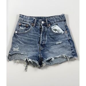 ZARA - US 2 Faded Blue Button Fly Cut-off Jean Booty Shorts